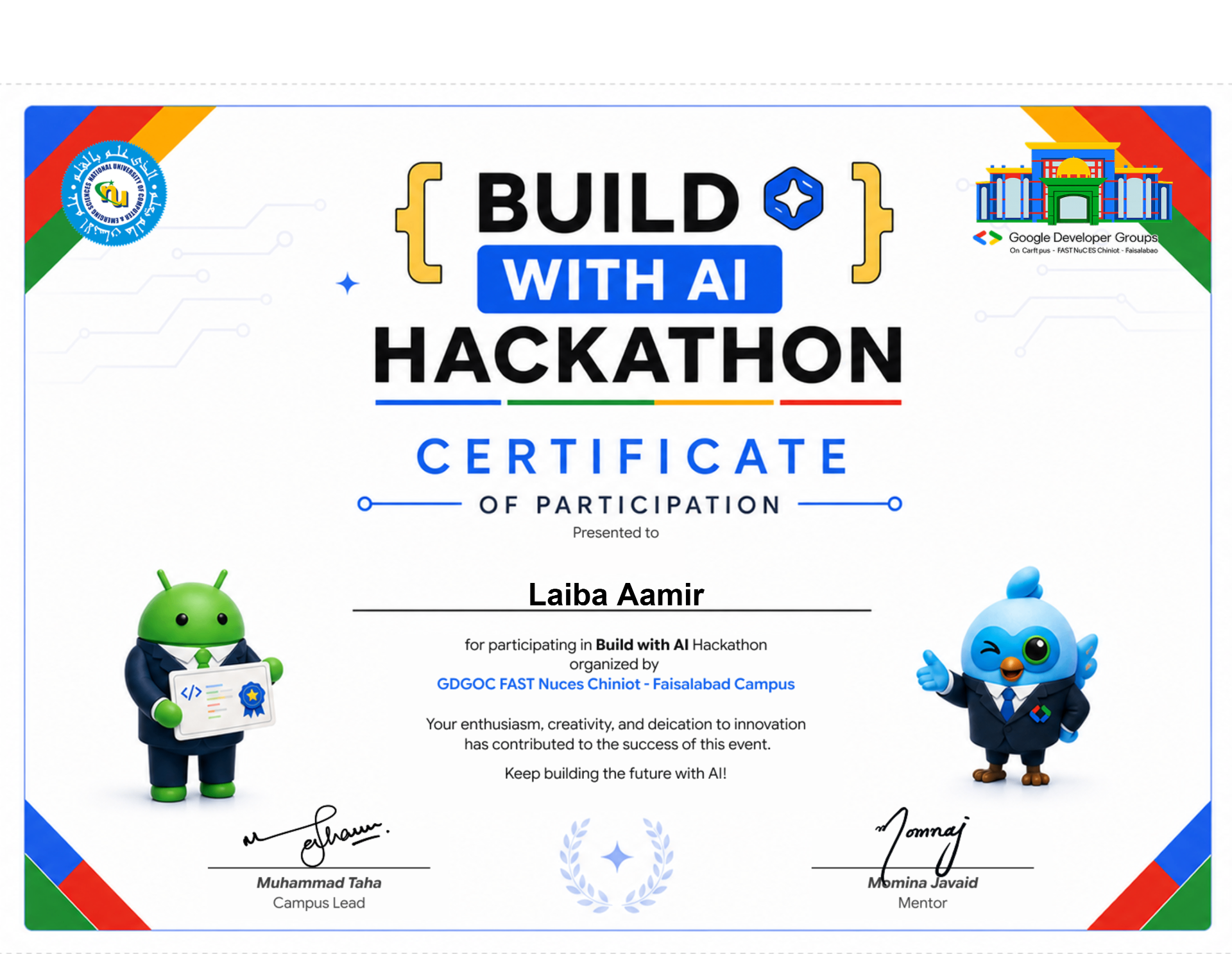 Build with AI Hackathon certificate