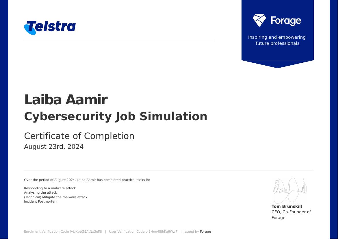 Telstra via Forage certificate